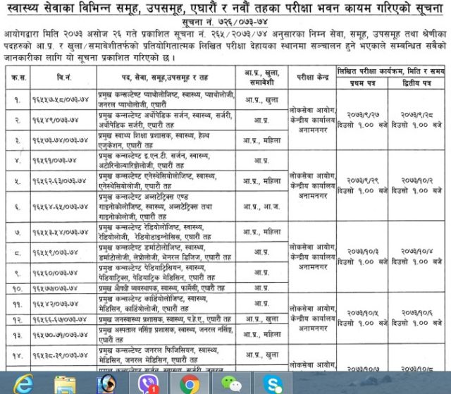 स्वास्थ्यका नवौँ र एघारौँ तहको परीक्षा केन्द्र कहाँ र कहिले ?