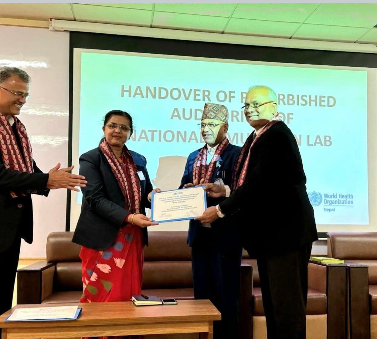 डब्लुएचओद्धारा वीर अस्पतालमा तयार पारिएको नेशनल सिमुलेसन ल्यावको अडिटोरियम हल हस्तान्तरण