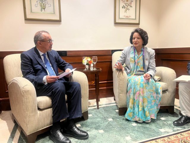 स्वास्थ्य मन्त्री डा. शर्मा र डब्लुएचओका महानिर्देशक डा. टेड्रोसबीच नयाँ दिल्लीमा भेटवार्ता