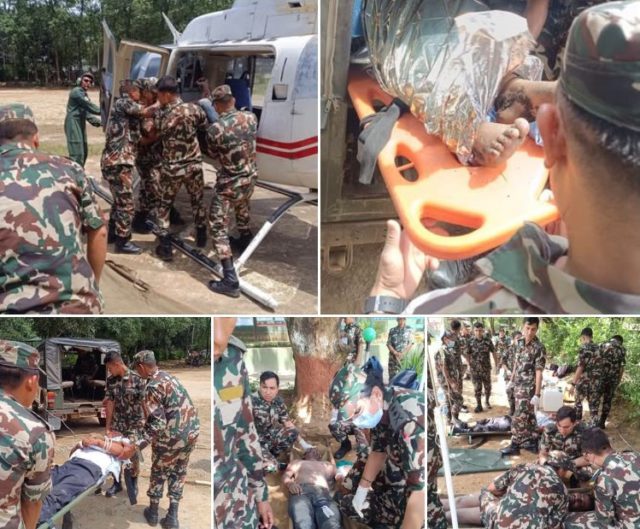 रसुवामा १२ जना बाढी पीडितको नेपाली सेनाद्धारा उद्दार